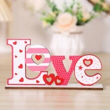 1pc New Valentine's Day Diy Wooden Decor With Creative Letter Design, Festival Atmosphere Decoration For Tabletop, Scenes, Etc. - Multicolor - View 1