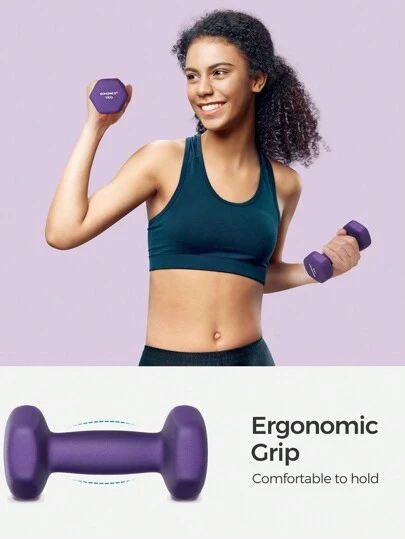SONGMICS Set Of 2 Dumbbells, 2 X 1 Kg Hand Weights With Neoprene Coating, Hexagonal Dumbbells Pair, Home Workout, Fitness Training Exercise, Purple