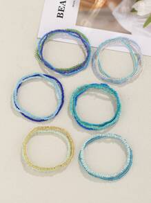 16 Piezas Mujeres Estilo Bohemio, Cuentas De Vidrio En Azul Fresco, Pulseras Para Combinar Y Apilar