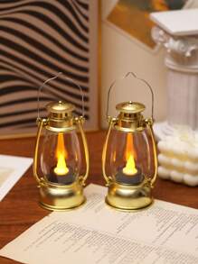 1pc Vintage Handheld LED Lantern Light (With Battery), Indoor Tabletop Decor LED Night Light, Home Decor Lantern Light, Wedding Party Holiday Camping Decor LED Oil Bottle Night Light - Yellow Light - View 5