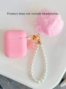 Valentines Pink Star & Pom Pom Decor Earphone Case Compatible With Airpods Compatible With Airpods1/2 AirPods Pro Kawaii
