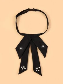 1入手工珠片英國學院風可拆式領子和蝴蝶結,襯衫前飾品 - 黑色 - 查看 2
