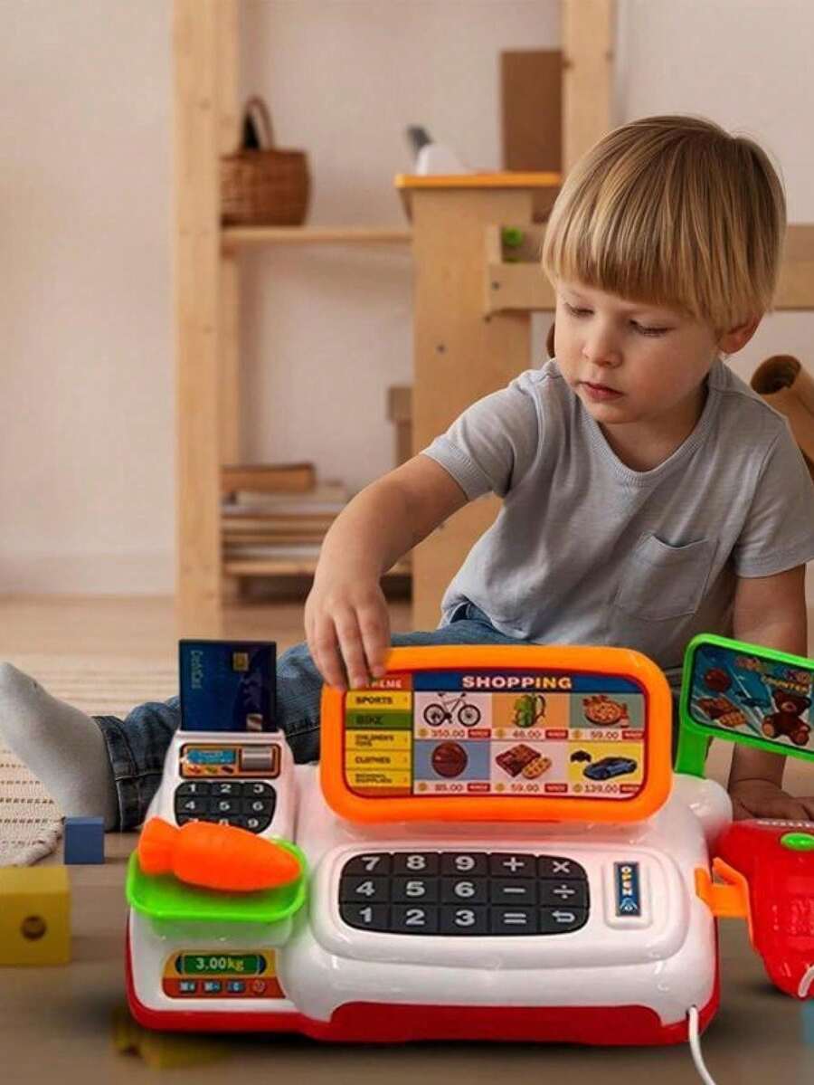Mini Caixa Registradora Infantil Brinquedo Menino Menina Máquina Criança Supermercado Acessórios Cartão Interativa - Well Kids - Multicolorido - Visão 1