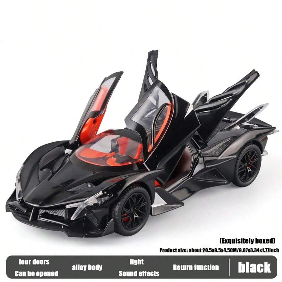 1盒裝1:24阿波羅合金模型,可拉回發聲發光模擬運動汽車模型收藏擺件 - 黑色 - 查看 1