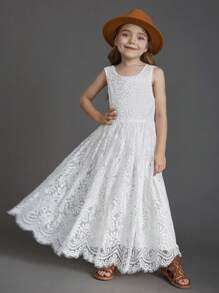 Tween Girls' Lace Open Back Dress For Flower Girl, Wedding Or Party - White - View 4