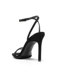 Women High Stilettos Fashion Open Square Toe Ankle Strap High Heeled Sandals For Halloween Party Wedding Wearing Autumn Daily Wearing - 黑色/麂皮 - 查看 7