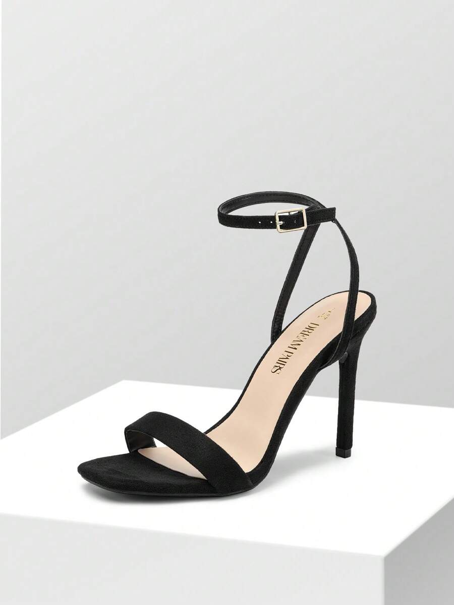 Women High Stilettos Fashion Open Square Toe Ankle Strap High Heeled Sandals For Halloween Party Wedding Wearing Autumn Daily Wearing - 黑色/麂皮 - 查看 1