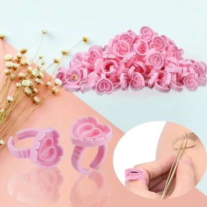 Eyelash Glue Ring Holder, 25/100pcs Disposable Pink Heart & Triangle Shaped Drip Tool For Eyelash Extension & Microblading