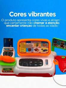 Mini Caixa Registradora Infantil Brinquedo Menino Menina Máquina Criança Supermercado Acessórios Cartão Interativa - Well Kids - Multicolorido - Visão 3