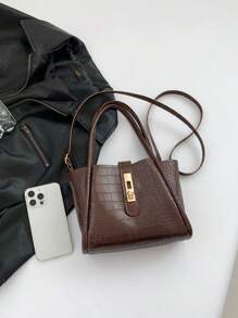 咖啡棕pu優雅時尚簡約鱷魚皮肩袋,內部裝有隔層和扣細節,適合女性日常上下班、購物、旅遊、沙灘、派對、晚餐、化妝用具包。作為送禮物給女友、生日、節日和時尚派對的理想之選。 - 咖啡棕 - 查看 8