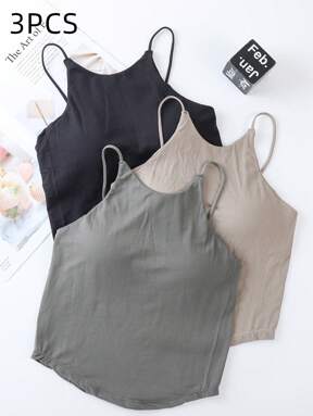 3pcs Solid Color Basic Camisole Tank Tops