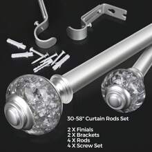 1pc Long Curtain Rods, Telescoping Splicing 1 Inch Curtain Rod For Windows, Bedroom, Drapery Rods With Decorative Translucent Finials, Black/Sliver/Gold - Silver - View 9