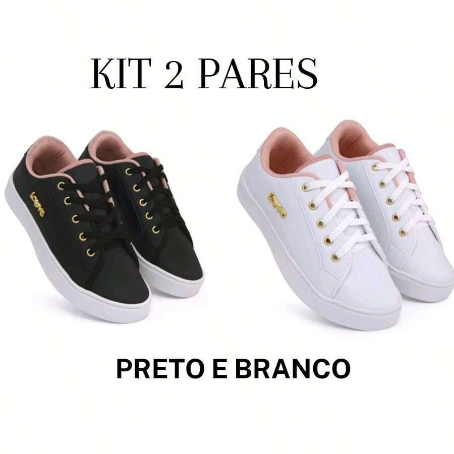 Women Wedge Sneakers - Đen và trắng - Xem 1