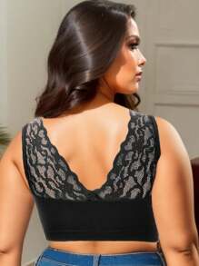 Plus Size Wirefree Side Shaping High Elasticity High Support Bra, Lift - Black - View 3