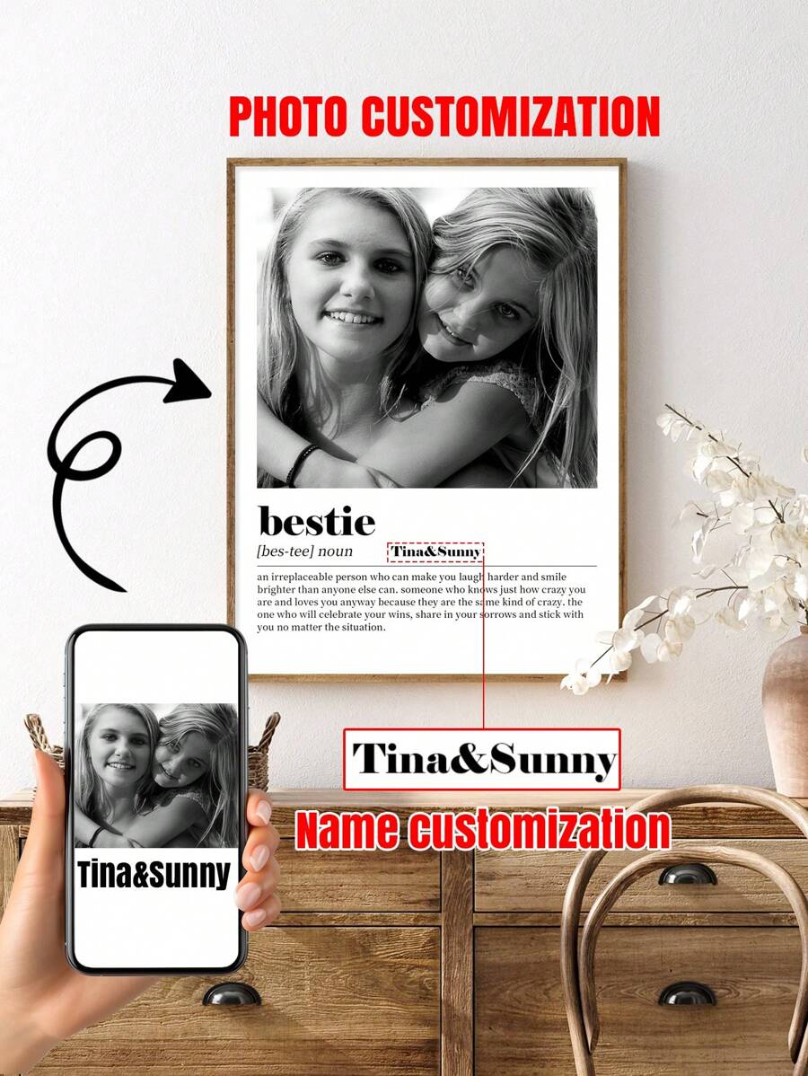 1Pc Bestie Definition Custom Canvas, Tranh treo tường cá nhân hóa Quà tặng bạn thân, Quà tặng bạn thân được cá nhân hóa, Quà tặng sinh nhật cho bạn thân, Khung Canvas tùy chọn