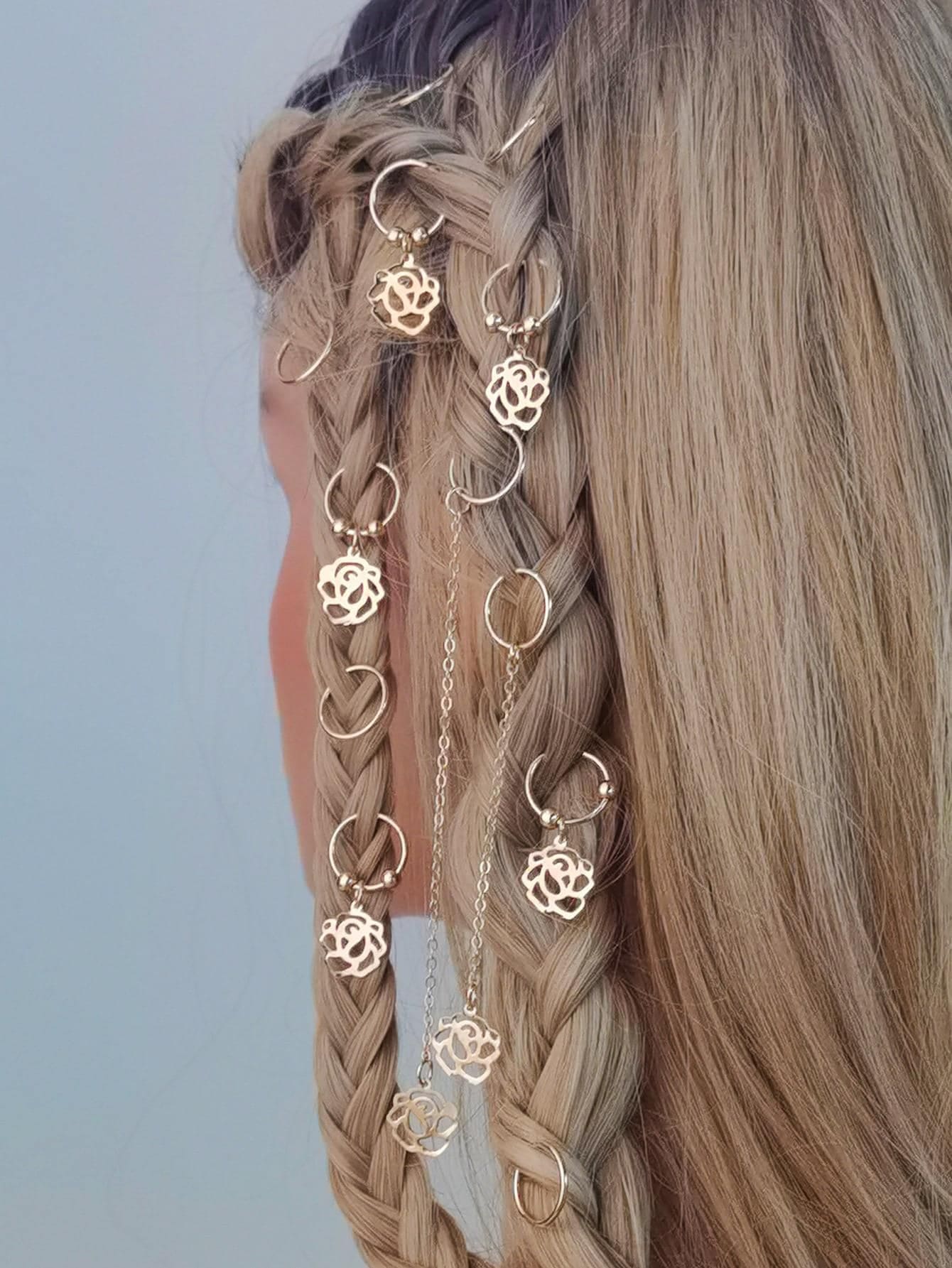 12 Piezas Rosas Doradas Cadena Accesorios Para Cabello - Dorado - Ver 1