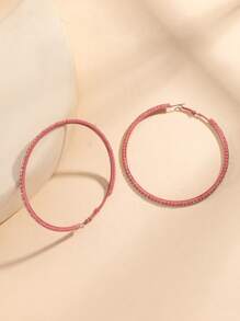 極簡主義鑲嵌鑽石大環耳環女士款,時尚優雅幾何圓形垂墜耳環 - 粉色 - 查看 5