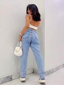 Women Jeans - 中等水洗藍 - 查看 2
