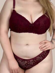 Plus Size Bra & Panty Sets - Burgundy - View 4