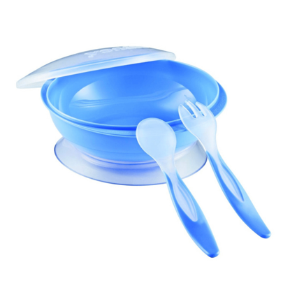 Kit Alimentação Para Bebê Pratinho Com Ventosa Tampa e Talheres