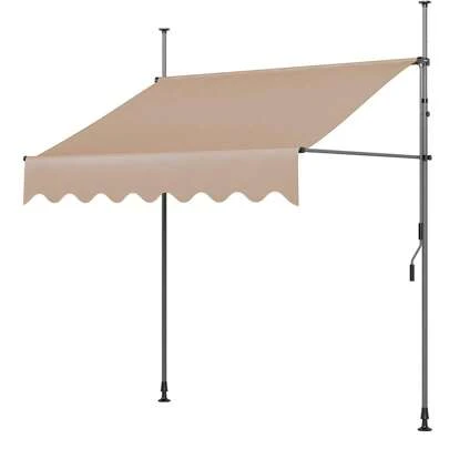Clamp Awning, Balcony Awning With Hand Crank, UV Resistant, Height Adjustable, Metal And Polyester, No Drilling Required