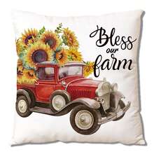 1 Miếng Hoa Hướng dương Và Ô tô/xe hơi Mẫu Số In ấn Polyester Trang trí Vỏ gối Đối với Phòng khách , Phòng ngủ , Sofa ( Cái gối Không bao gồm ) Với Ẩn giấu Dây kéo - Nhiều màu - Xem 1