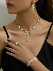 4 pièces Femme Set De Bijoux Avec À Strass Incrusté Colliers , Boucles D'oreilles , bracelets , Mariage Accessoire
