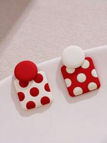 1pair Asymmetrical Square & Circle Black & White Geometric Design Simple & Fashionable Earrings For Women's Jewelry - Multicolor - View 11