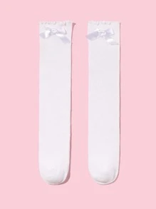 1 雙女童柔軟舒適透氣及膝襪帶蝴蝶結裝飾學生製服公主風格 - 白色 - 查看 5
