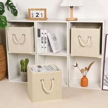 1pc 11 Inch Milky White Cube Storage Bins, Fabric Cube Organizer Box Single Sided  Rope Handle,Foldable Cube Storage Baskets For Shelf, Closet Organizers And Storage Box, Bedroom Dorm Accessories, Home Organization And Storage Supplies
