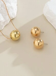 3pcs Vintage Simple Ccb Bead Pendant Necklace & Earrings Set, Women's Fashion Jewelry Kit - Silver - View 5