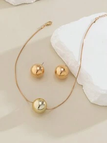 3pcs Vintage Simple Ccb Bead Pendant Necklace & Earrings Set, Women's Fashion Jewelry Kit - Silver - View 3