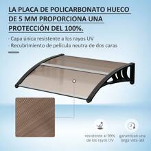 Outsunny Tejadillo de Protección 75x100 cm Marquesina Exterior para Puertas y Ventanas contra Sol y Lluvia con Soporte de Aleación de Aluminio - Marrón - Ver 6