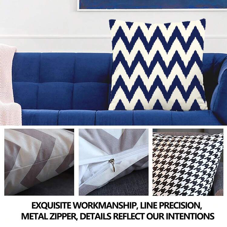 1 Pieza Funda De Almohada Cuadrada De Poliéster Impresa Digitalmente En Azul Con Diseño De Patrón De Ilusión Óptica En 3d (45*45cm/17.7*17.7inch) Para La Decoración Del Hogar, Adecuada Para Múltiples Escenas Como La Sala De Estar Y El Dormitorio. Cierre De Cremallera Oculta, Núcleo De Almohada No Incluido. - Multicolor - Añade 8