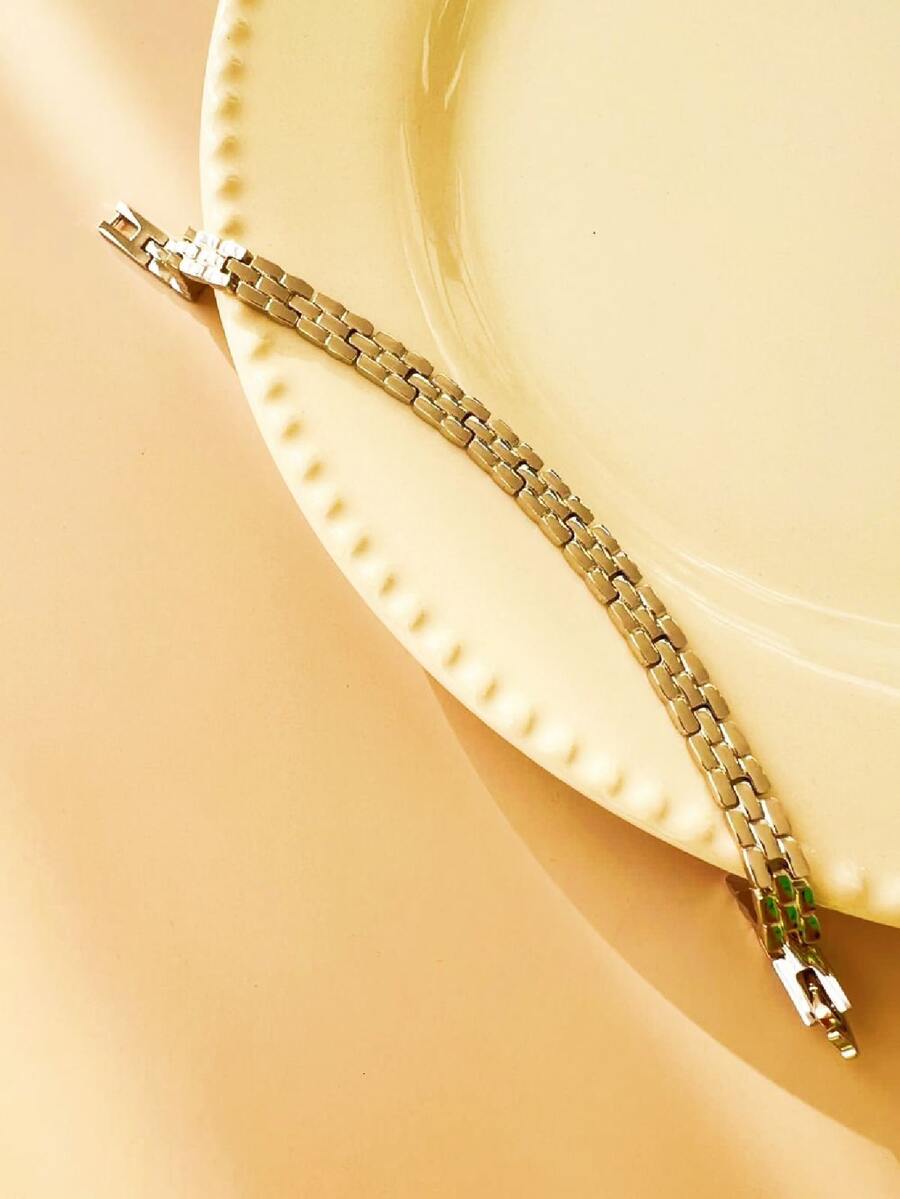 Pulsera Esclava Hombre y Mujer Eslabón Acero Plata Regalo Novio Amor Brilloso - Plateado - Ver 1
