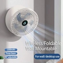1PC Rechargeable 1200mAh Foldable Desktop Fan Wall Mountable Fan, Portable Air Conditioner, Folding Fan, Table Fan, Small Portable Fan Perfect For Office, Home, Kitchen, Outdoor, 90° Adjustable, Quiet Operation, With Trackless Hook, Three Gears Adjustment, Two Colors Available.
