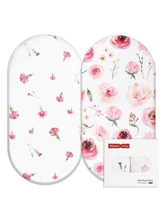 GLLQUEN BABY 摇篮床单 2 件装，透气舒适床垫床单，弹力旅行婴儿床时尚花卉图案，适合男婴女婴的摇篮床单 32 英寸 X 16 英寸（奶油玫瑰色），Oeko-Tex 认证