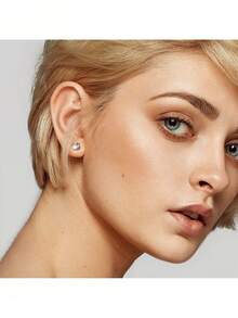 18K Bạch Kim MẠ Khối Zirconia  Mô phỏng Kim cương Lung linh Tròn Hoa tai 3MM Đến 8mm Tốt Đồ trang sức Đối với phụ nữ Và Nam - màu đen - Xem 4