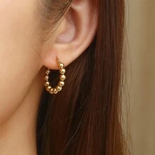 18k鍍金1副豪華優雅圓珠情人節耳環,不鏽鋼珠寶,新年禮物女性首選 - 耳環 - 查看 4