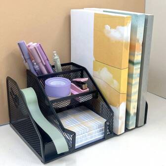 1pc Multi-Functional Metal Pen Holder, Grid Storage Box, Iron Wire Creative Student Desk Organizer Box