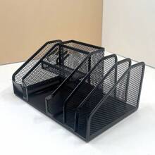 1pc Multi-Functional Metal Pen Holder, Grid Storage Box, Iron Wire Creative Student Desk Organizer Box - Black - View 4