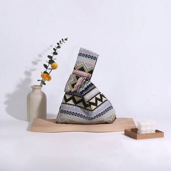 Bolso De Mano Vintage Con Diseño Geométrico Y Rayas, Bolso Elegante De Mano Y Lindo Para Salidas Femeninas