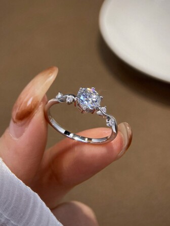 Newsoul 1 Pieza De Anillo De Compromiso Brillante Y Redondo De 1ct Con Moissanite De Diamante Indicador Y Piedras Brillantes De Piedra Rhinestone Para Prometidos Y Bodas En Plata Esterlina 925 Joyería De Lujo Y Joyería Nupcial Fina