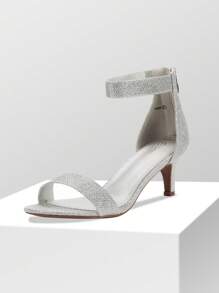 Women Fashion Stilettos Open Toe Pump Heeled Sandals Fashion Ankle Strap Summer Sandals Withe Back Zipper And Adjustable Buckle - 銀色 - 查看 4