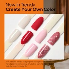 11入組粉末狀美甲套裝對於初學者,4色透明裸色顏色金屬亮絲粉末狀系統液體成套工具帶15ml底座和適用於法語指甲片DIY沙龍 - 藍色 - 查看 7