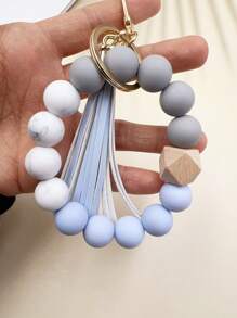1pc Minimalist Beaded Keychain, Handmade Tassel Keyring, Women's Fashion Silicone Bead Wrist Lanyard - Marble Print Charm, Bag Accessory, Gift For Friends, Mom, Teachers - Multicolor - View 8