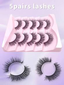 5 Pairs New Design Lashes Wispy Natural Long Faux Mink Lash Soft Full Strip Eyelashes - Natural Lashes - View 3