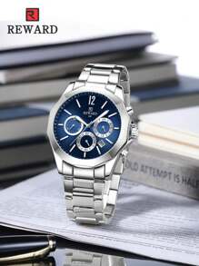 Reward男士不銹鋼表帶運動計時石英錶,具有多種功能 - 彩色 - 查看 5
