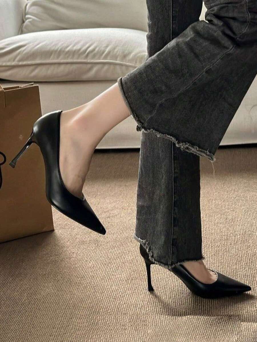 女士尖头低帮高跟鞋，Ol 专业工作鞋，女士黑色细高跟正装鞋