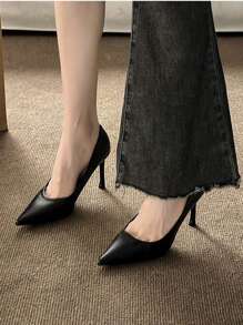 女士尖头低帮高跟鞋，Ol 专业工作鞋，女士黑色细高跟正装鞋